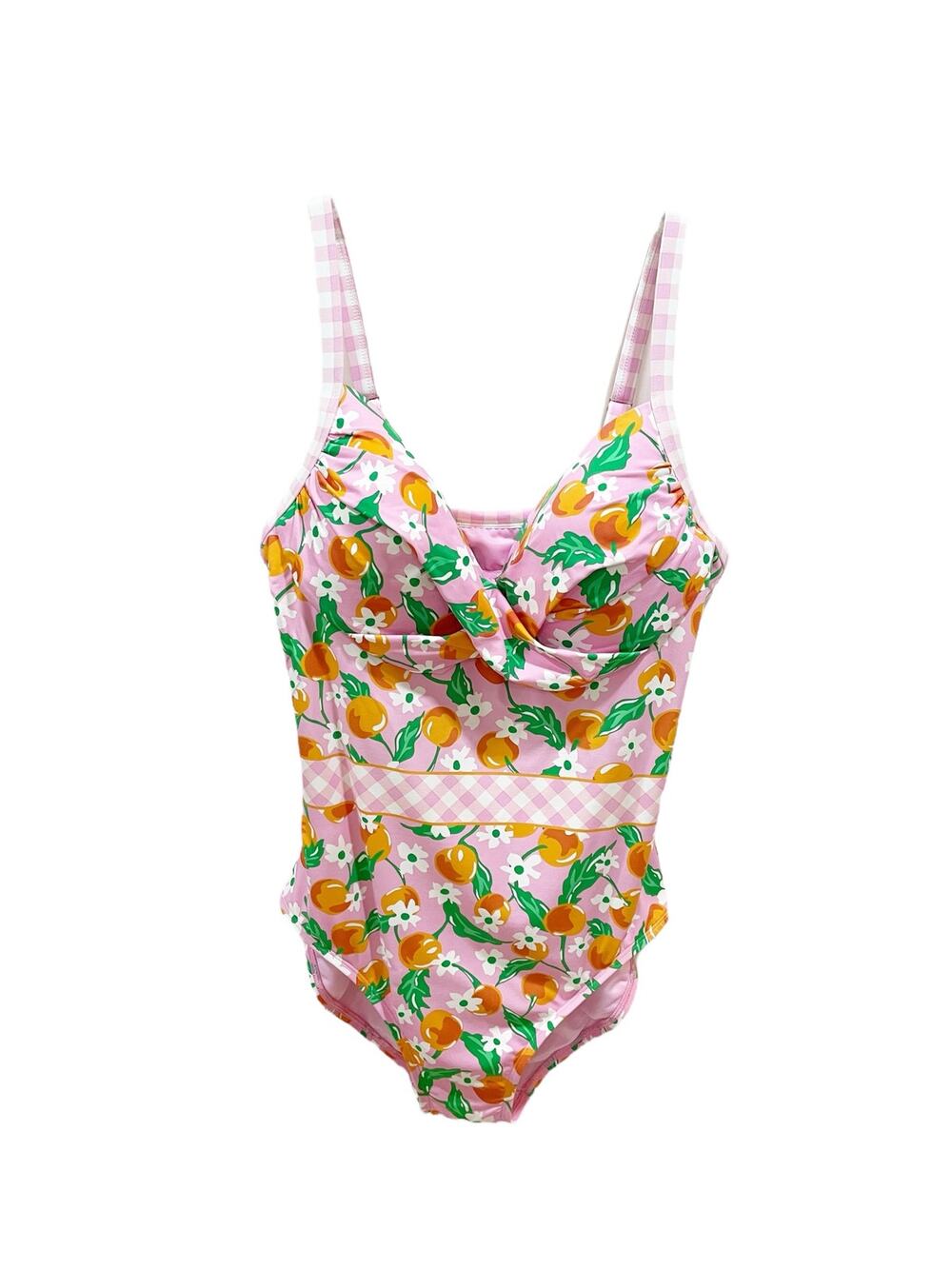 Draper James x Lands End One Piece Swimsuit Tummy Control Orange Pink Sz 10